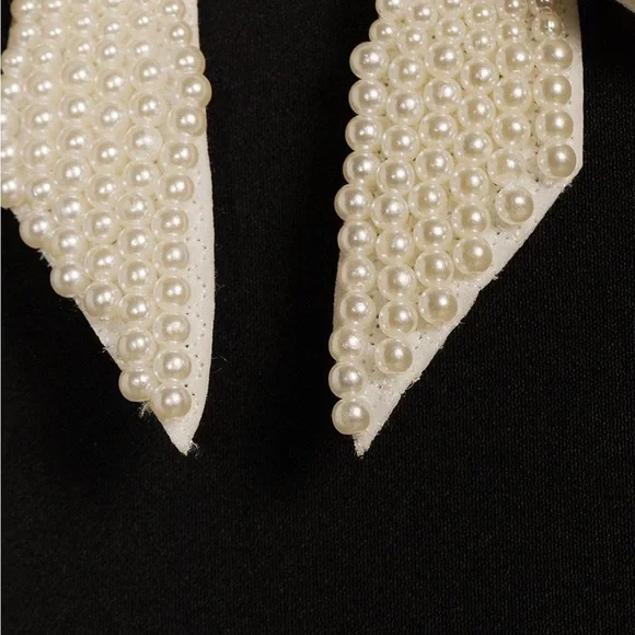 🆕 Antonio Melani  Crepe Square Neck Long Ruched Sleeve Pearl Bow Midi Dress. - Picture 3 of 3